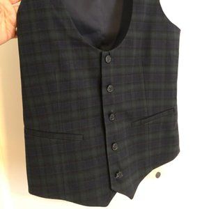 Topman Plaid Vest - 34 Green and Blue Tartan